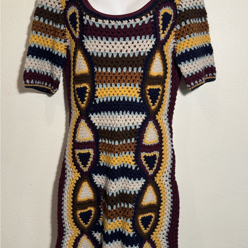 Anthropologie Burgundy and Cream Crochet Knit dress